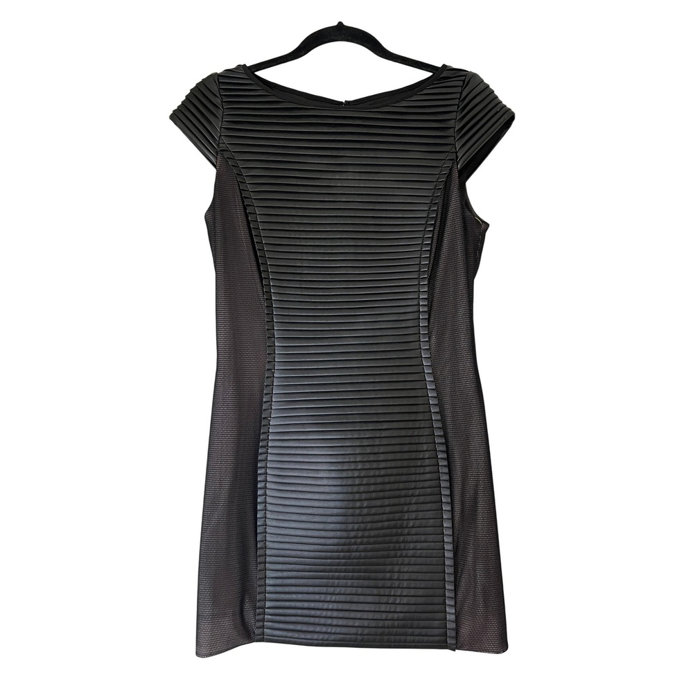 Jay Godfrey Moto Sheath Dress Black Faux Leather Mesh  Sz 10 Mixed Media